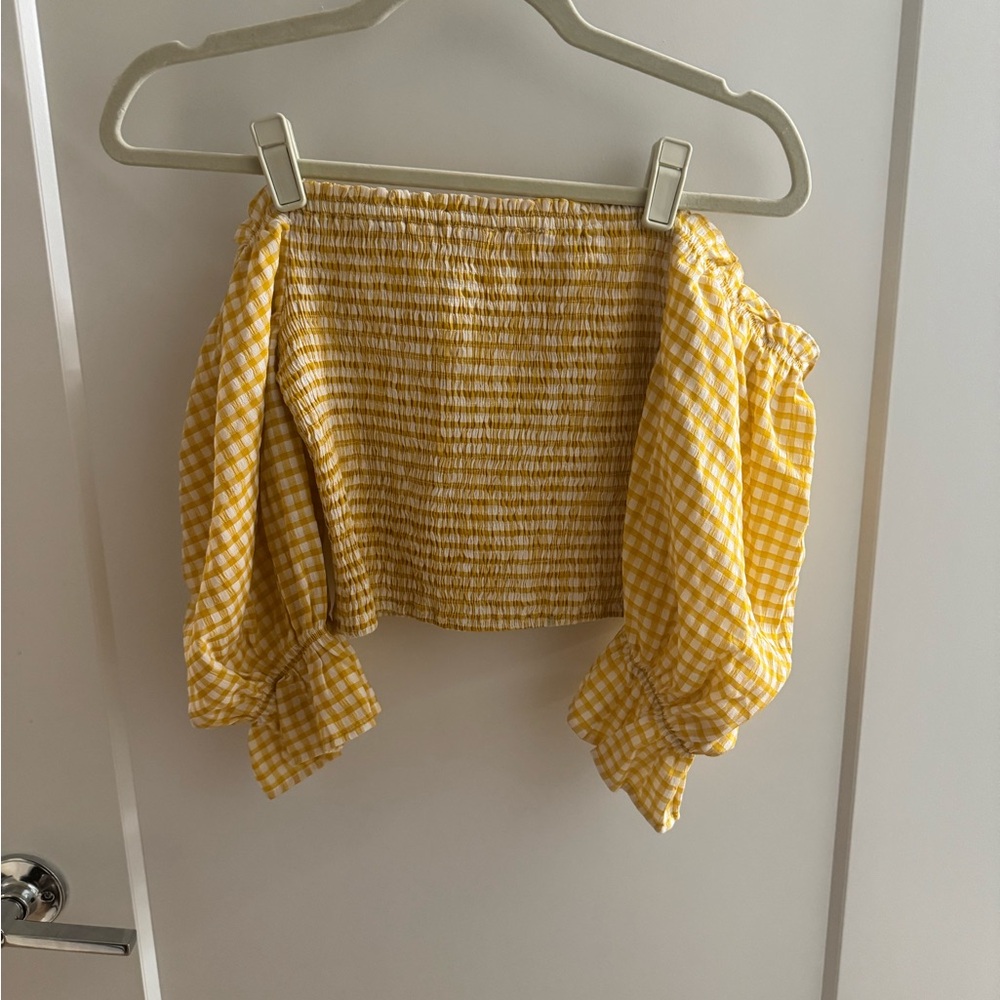 Golden Gingham Off-Shoulder Top size medium